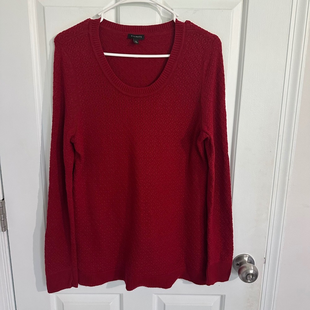 Talbots Women's Red Textured Knit Long Sleeve‎ Crew Neck Sweater Size Medium